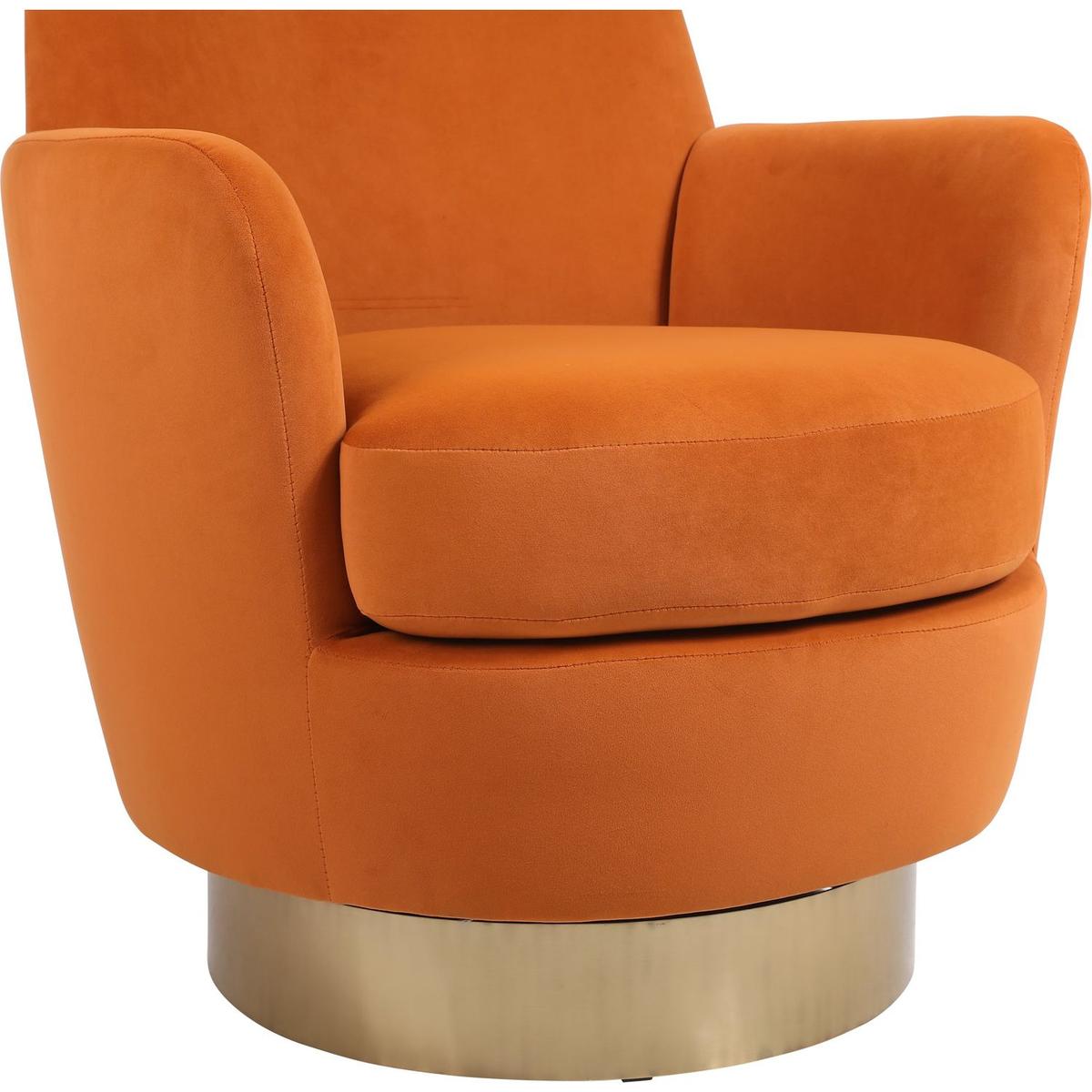 Velvet Swivel Barrel Chair, Swivel Accent Chairs Armchair for Living Room, Reading Chairs for Bedroom Comfy, Round Barrel Chairs with Gold Stainless Steel Base (Orange)