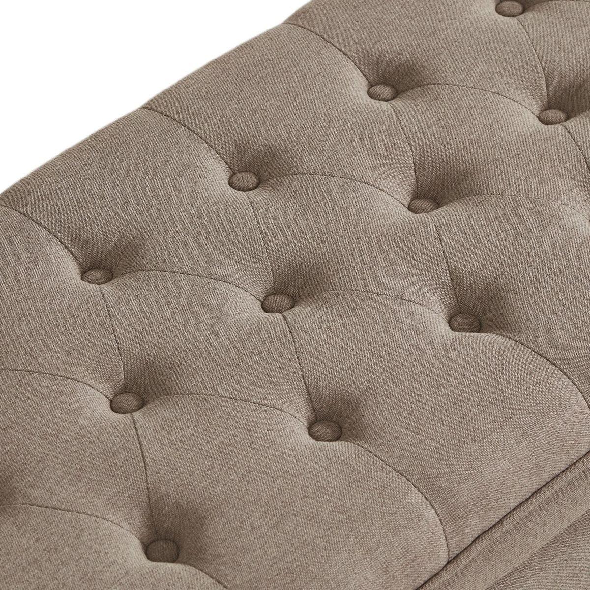Upholstered tufted button storage bench, Linen fabric entry bench with spindle wooden legs, Bed bench- Linen