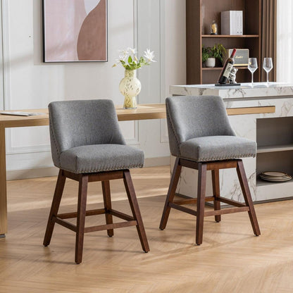 Counter Height Swivel Barstools, 26" H Seat Height Upholstered Bar Stools Set of 2, Fabric in Gray - Streamdale Furniture