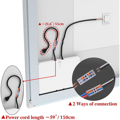 32x40 inch LED Bathroom Vanity Mirror Wall Mounted Adjustable White/Warm/Natural Lights Anti-Fog Touch Switch with Memory Modern Smart Large Bathroom Mirrors