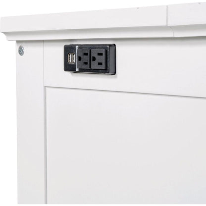 Solid Pine Murphy Bed Chest Cube Cabinet Bed with Charging Station and Large Storage Drawer for Home Office or Small Room,Full,White