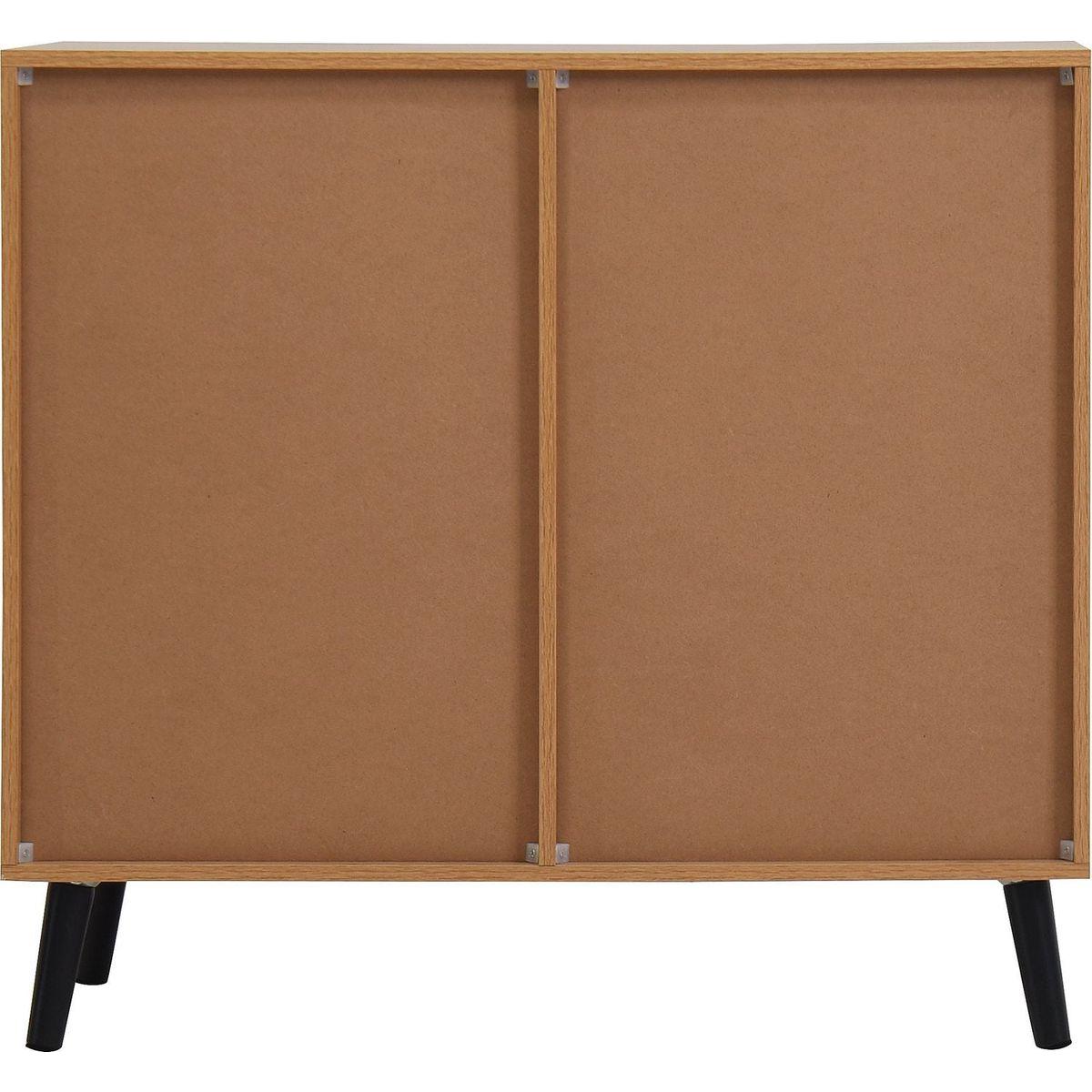 Storage Cabinet with 3 Drawers & Adjustable Shelf, Mid Century Cabinet with Door, Accent Cabinet for Living Room, Home Office, Entryway, Natural Wood Color