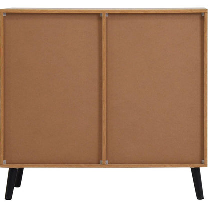 Storage Cabinet with 3 Drawers & Adjustable Shelf, Mid Century Cabinet with Door, Accent Cabinet for Living Room, Home Office, Entryway, Natural Wood Color