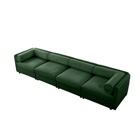 Modular Sectional Sofa with Storage, Cylindrical Backrest and Armrests, Deep Comfortable Seating, Green Chenille, 4 Seat Sofa