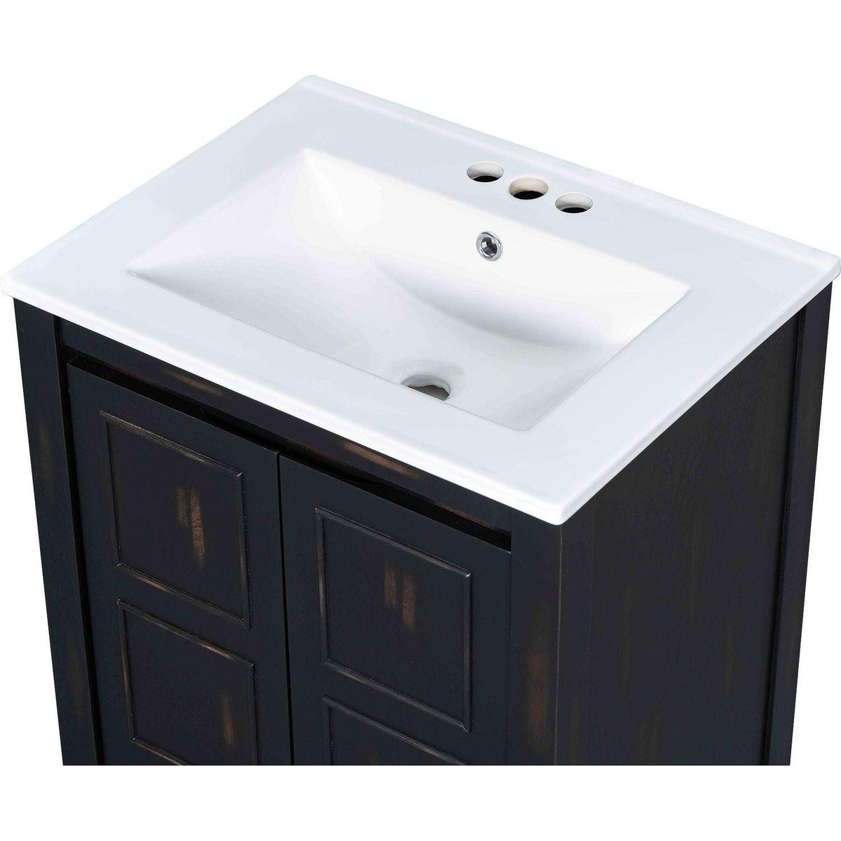 24x18x34 Inches Vintage Style Small Bathroom Vanity Combo with Ceramic Sink, 2 Soft-close Doors