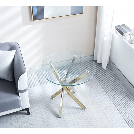 Modern Round Tempered Glass End Table with Chrome Legs