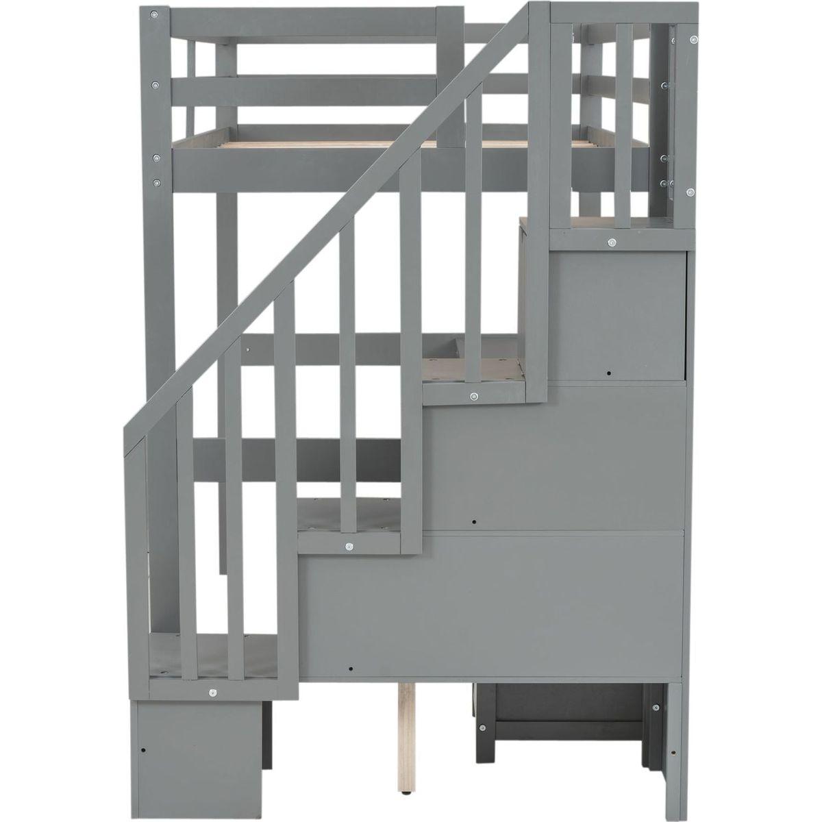 Twin Size Loft Bed Frame with Built-in Desk and Double Storage Drawers,Gray