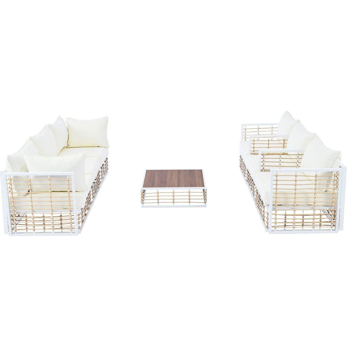 Modern Minimalist 7-Piece Metal Patio Sectional Sofa Set, All-Weather Garden Conversational Furniture Set with Thick Cushions and Coffee Table for Indoor Outdoor, White