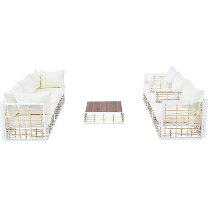 Modern Minimalist 7-Piece Metal Patio Sectional Sofa Set, All-Weather Garden Conversational Furniture Set with Thick Cushions and Coffee Table for Indoor Outdoor, White