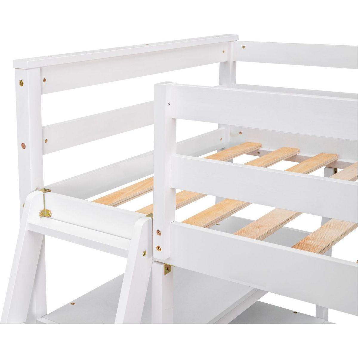 Twin Size Loft Bed with Desk and Shelves, Two Built-in Drawers, White