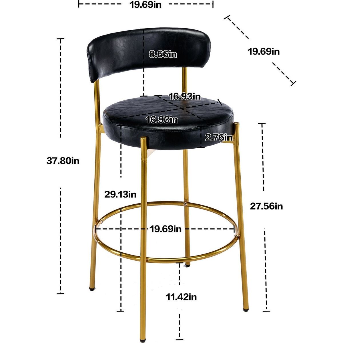 Bar Stools Industrial Pub Barstools with Back and Footrest, Modern Armless Bar Height Stool Chairs Set of 2