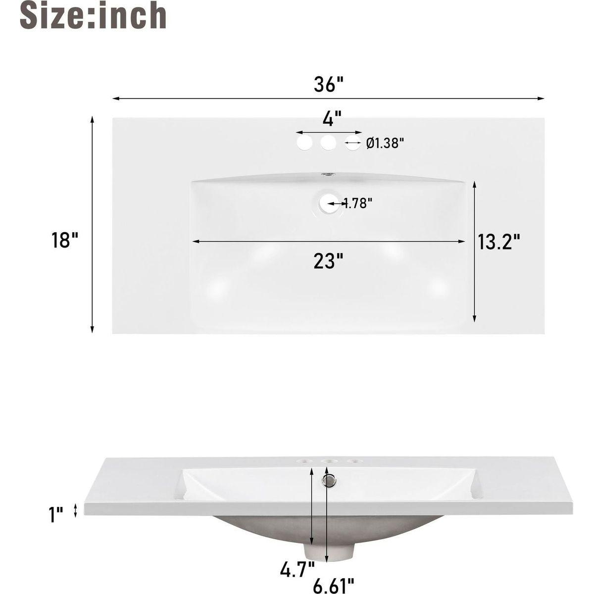 36" Bathroom Vanity Cabinet with Resin Integrated Sink - 4 Drawers, 2 Doors