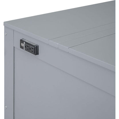 Full Size Murphy Bed with USB Port and removable Shelves on Each Side,Gray