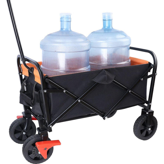 Mini Folding Wagon Garden Shopping Beach Cart (black+yellow+brake)