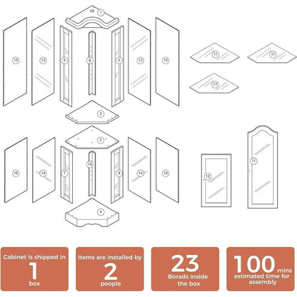 Corner Curio Cabinet with Lights, Adjustable Tempered Glass Shelves, Mirrored Back, Display Cabinet,Walnut