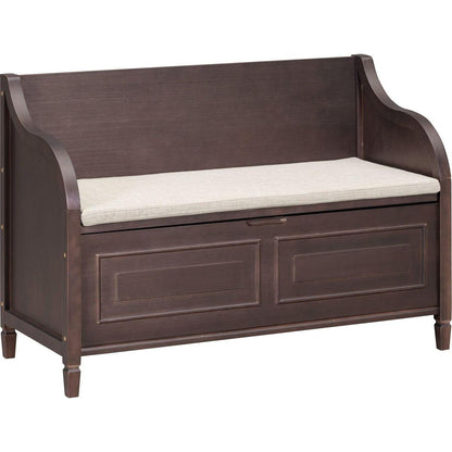 Rustic Style Solid wood Entryway Multifunctional Storage Bench with Safety Hinge (Espresso + Beige)