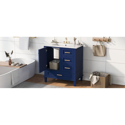 30" Bathroom Vanity, Modern Bathroom Cabinet with Sink Combo Set, Bathroom Storage Cabinet with a Soft Closing Door and 3 Drawers, Solid Wood Frame(Blue)