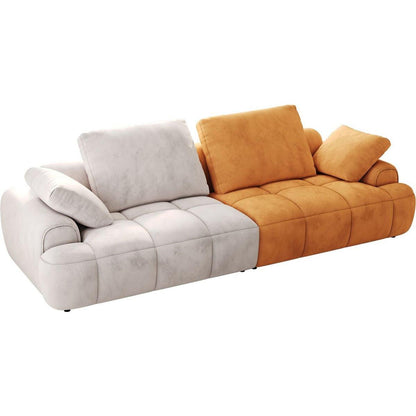 86.6"Large size two Seat Sofa,Modern Upholstered,Gray paired with yellow suede fabric Increase in sitting height