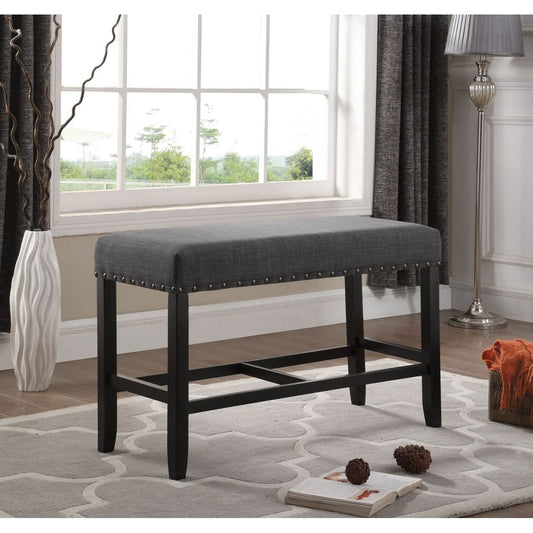 Biony Fabric Counter Height Dining Bench with Nailhead Trim, Grey