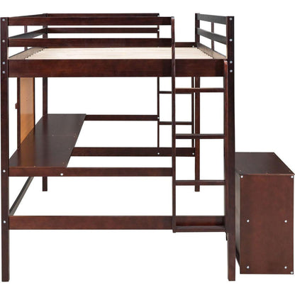 Twin size Loft Bed with Desk and Writing Board, Wooden Loft Bed with Desk & 2 Drawers Cabinet- Espresso