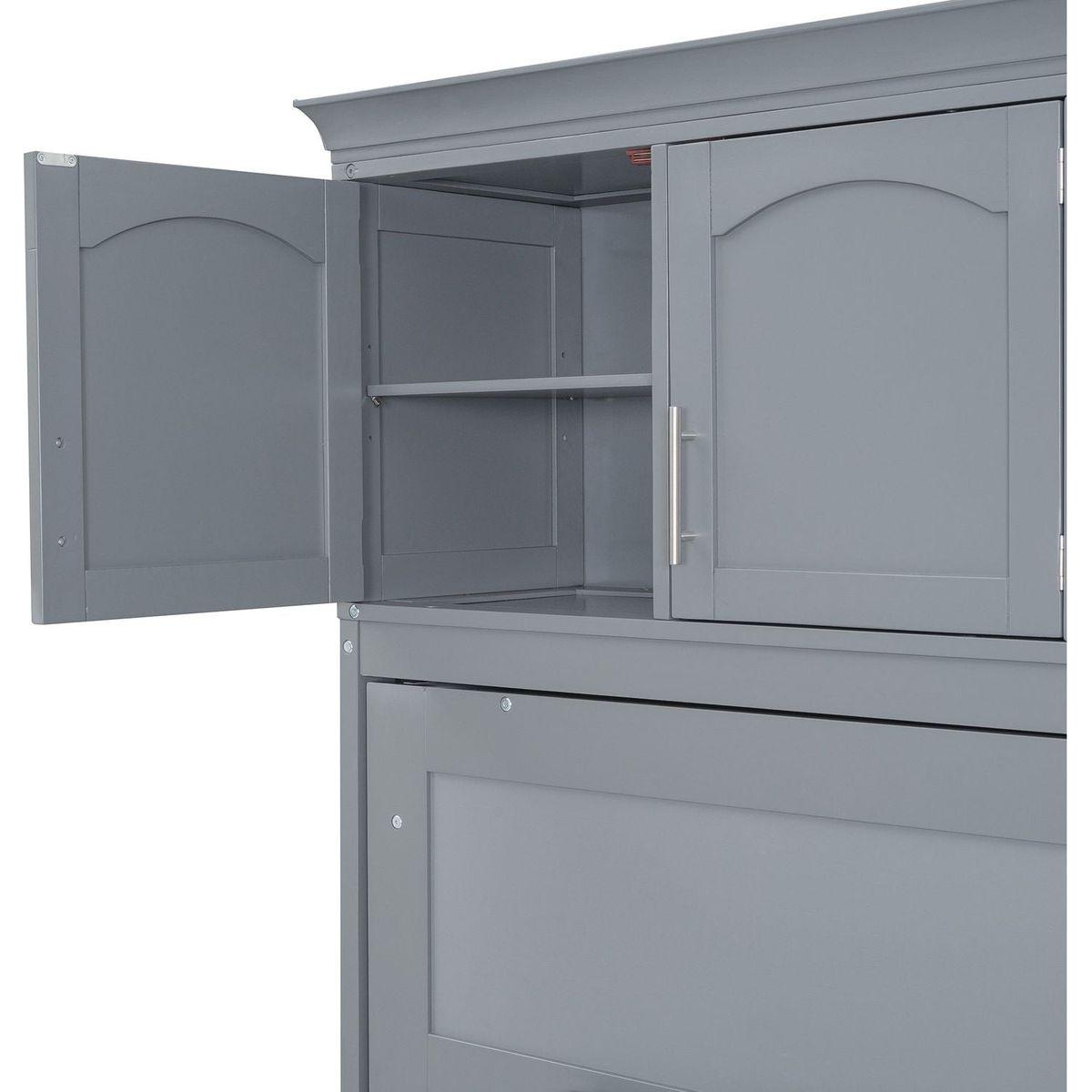 Full Size Murphy Bed Wall Bed with Top Cabinets,Gray