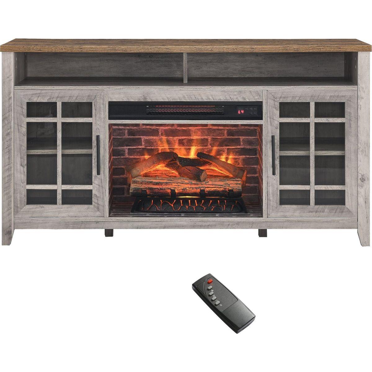 55 inch TV Media Stand with Electric Fireplace KD Inserts Heater,Gray Wash Color