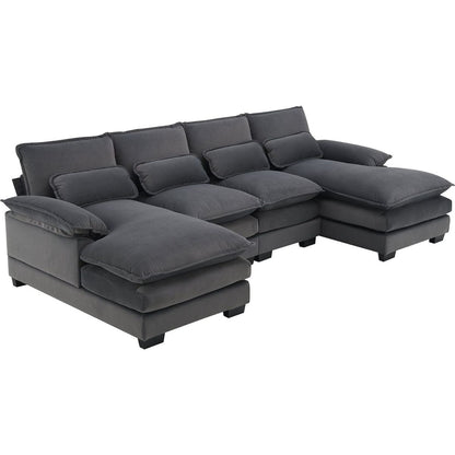 109.8x55.9" Modern U-shaped Sectional Sofa with Waist Pillows,6-seat Upholstered Symmetrical Sofa Furniture,Sleeper Sofa Couch with Chaise Lounge for Living Room,Apartment,2 Color