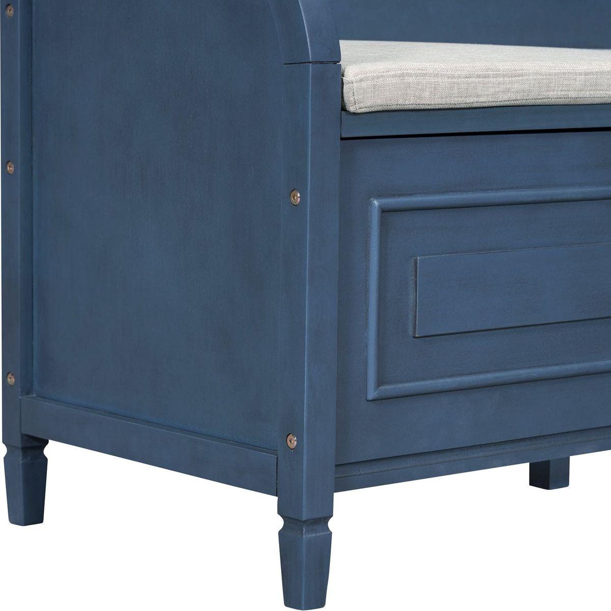 Rustic Style Solid wood Entryway Multifunctional Storage Bench with Safety Hinge (Antique Navy+ Beige)