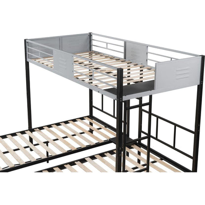 Triple Bunk Bed with Vent Board/ Sturdy Metal Frame/ Noise-Free Wood Slats/ Separatable into three beds/ No Box Spring Needed