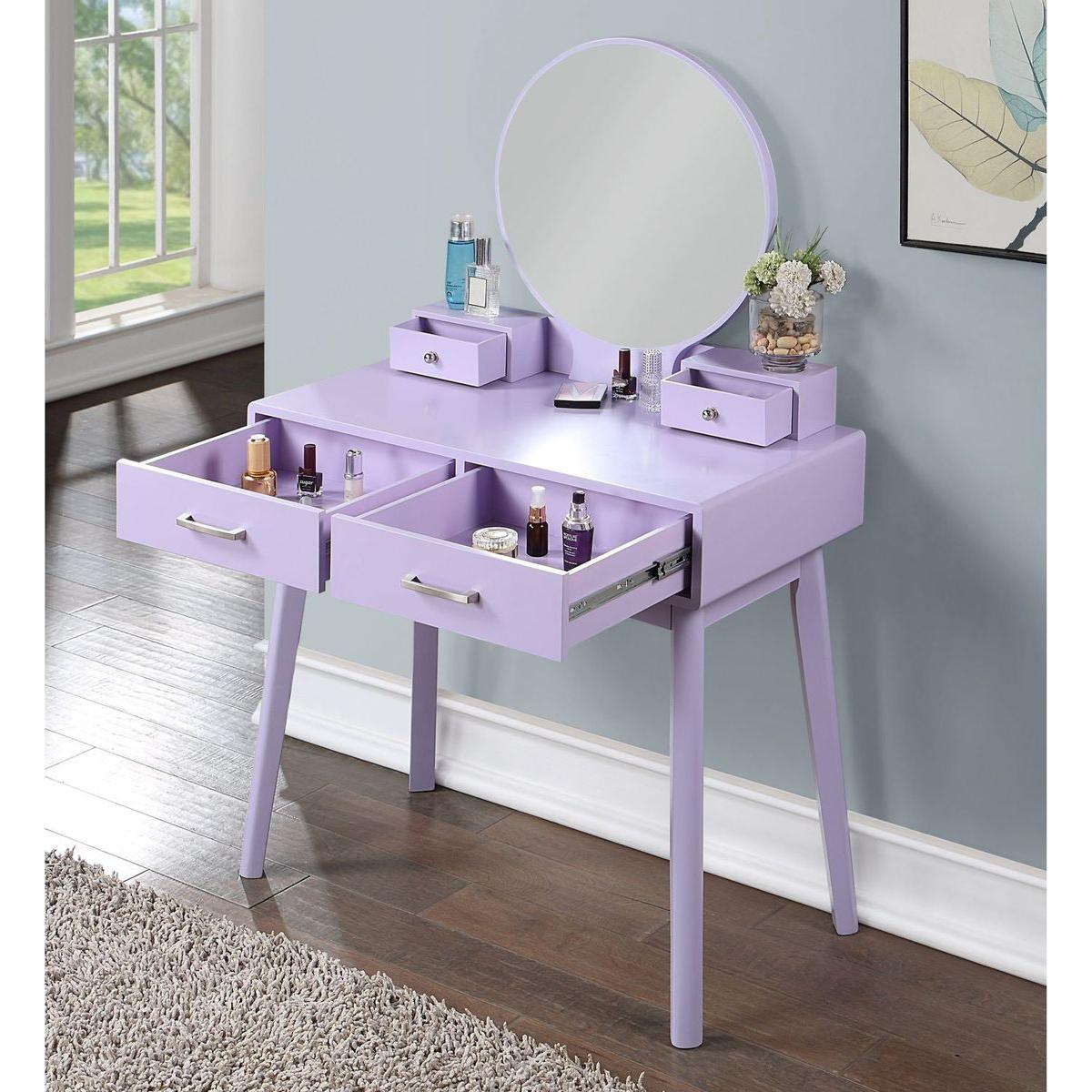 Liannon Contemporary Wood Vanity and Stool Set, Purple