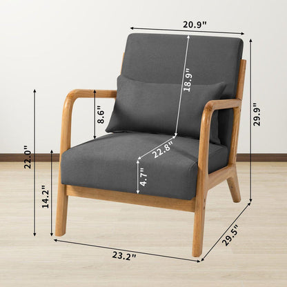 Leisure Chair with Solid Wood Armrest and Feet, Mid-Century Modern Accent Sofa,1 seat