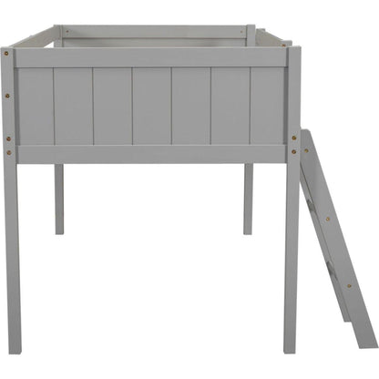 Twin Size Wood Low Loft Bed with Ladder, ladder can be placed on the left or right, Gray