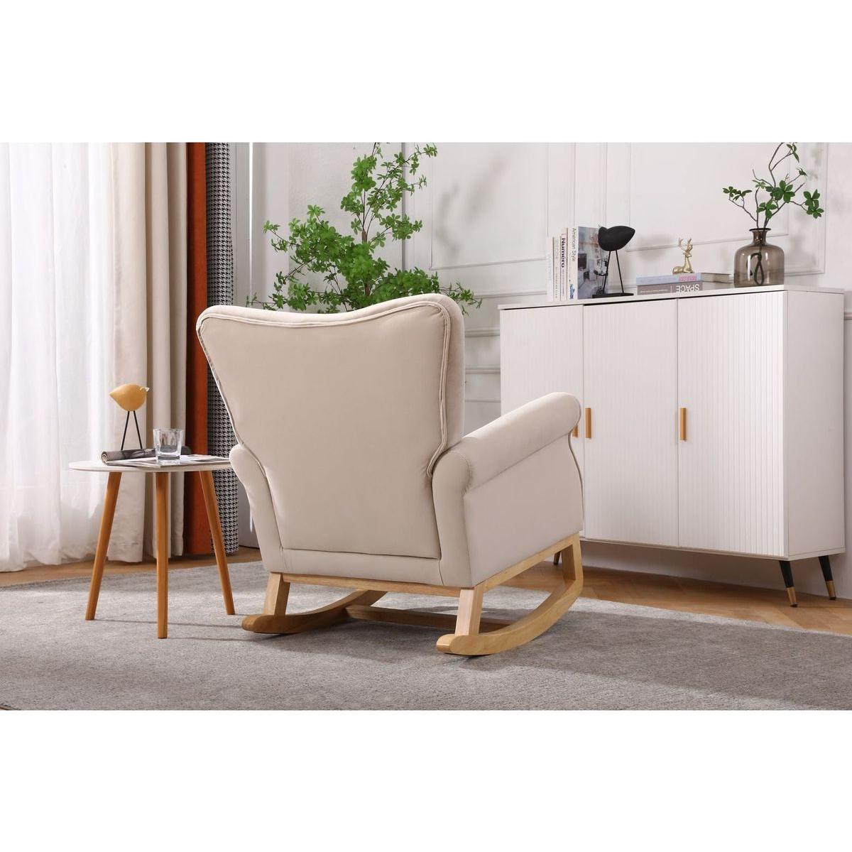 Baby Room High Back Rocking Chair Nursery Chair, Comfortable Rocker Fabric Padded Seat, Modern High Back Armchair