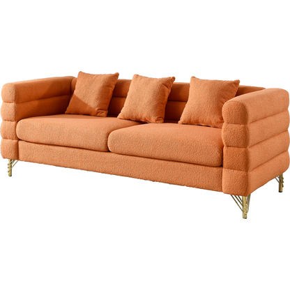 81 Inch Oversized 3 Seater Sectional Sofa, Living Room Comfort Fabric Sectional Sofa-Deep Seating Sectional Sofa, Soft Sitting with 3 Pillows for Living Room,Bedroom,Office.,Orange teddy