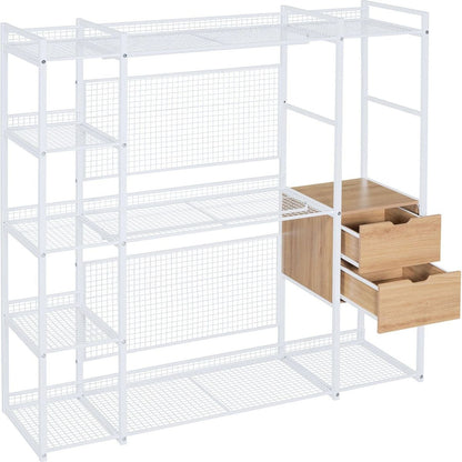 Open-Style Wardrobe with Hanging Rails, Shelves and Drawers, White