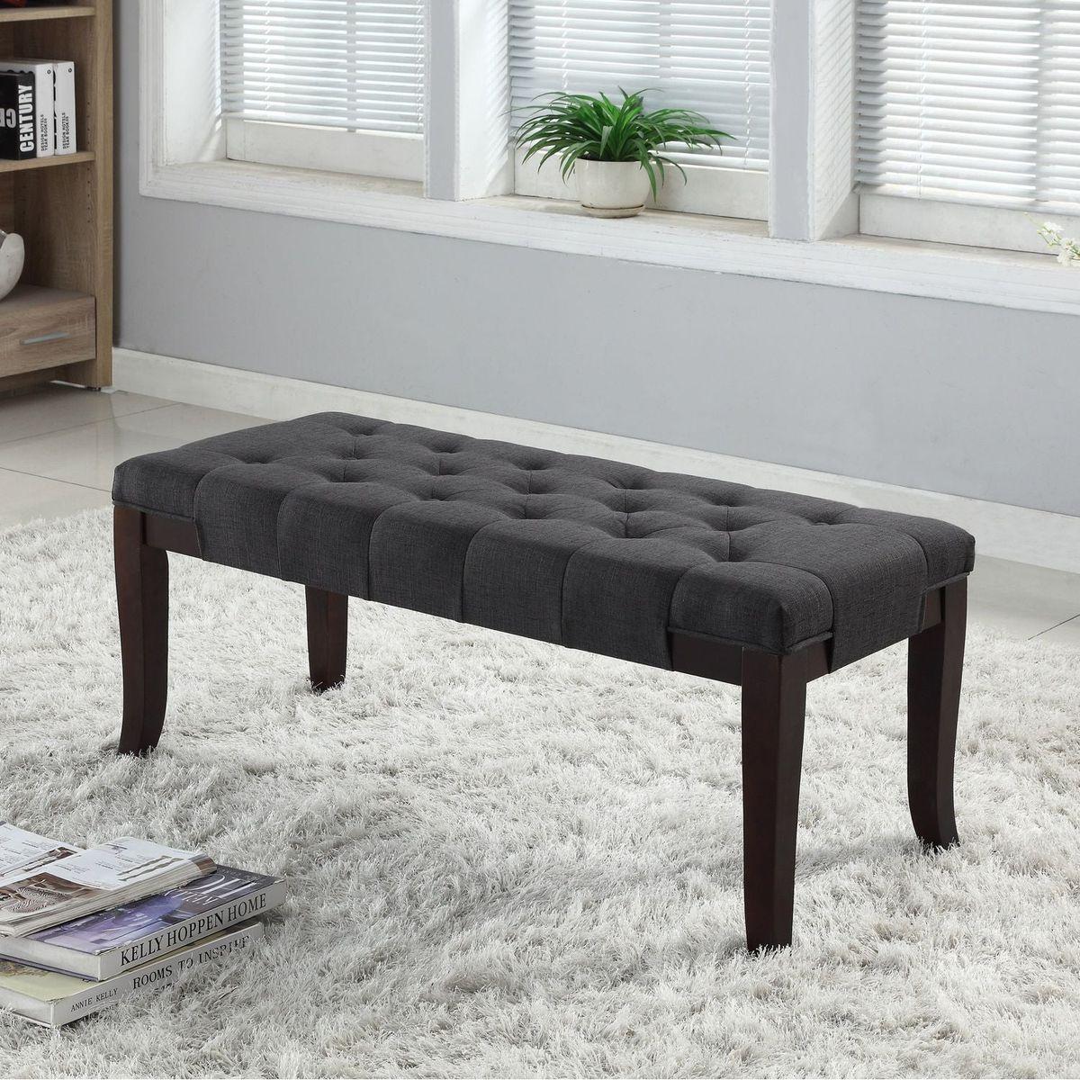 Linon Tufted Bench, Fabric, Gray