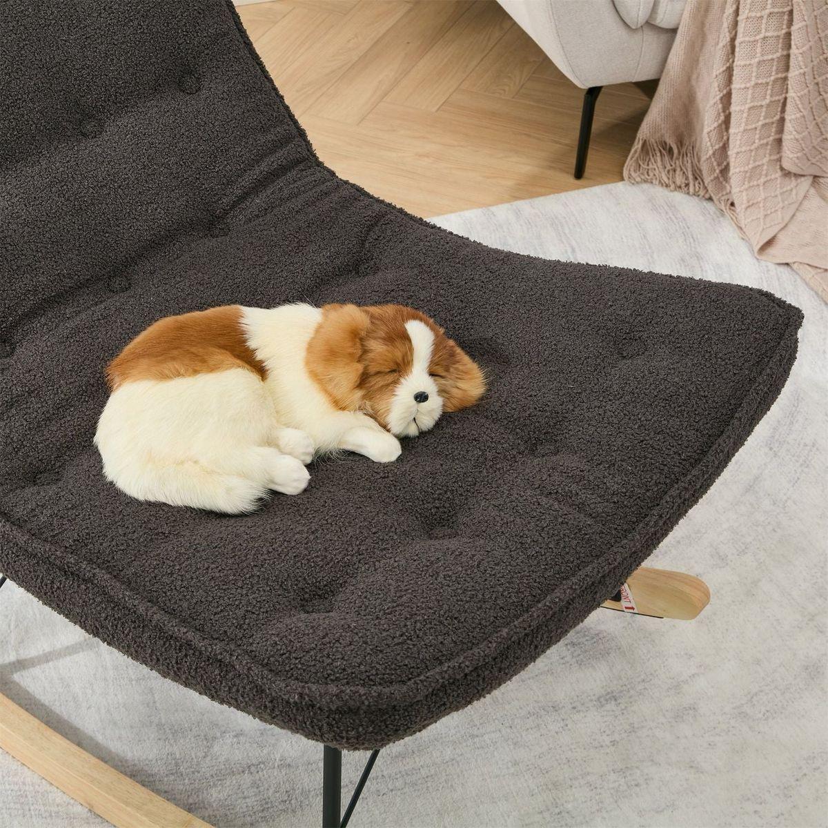 Lazy Rocking Chair,Comfortable Lounge Chair with Wide Backrest and Seat Wood Base, Upholstered Armless Rocker Chair for Living room, Balcony,Bedroom and Patio Porch. (GREY)