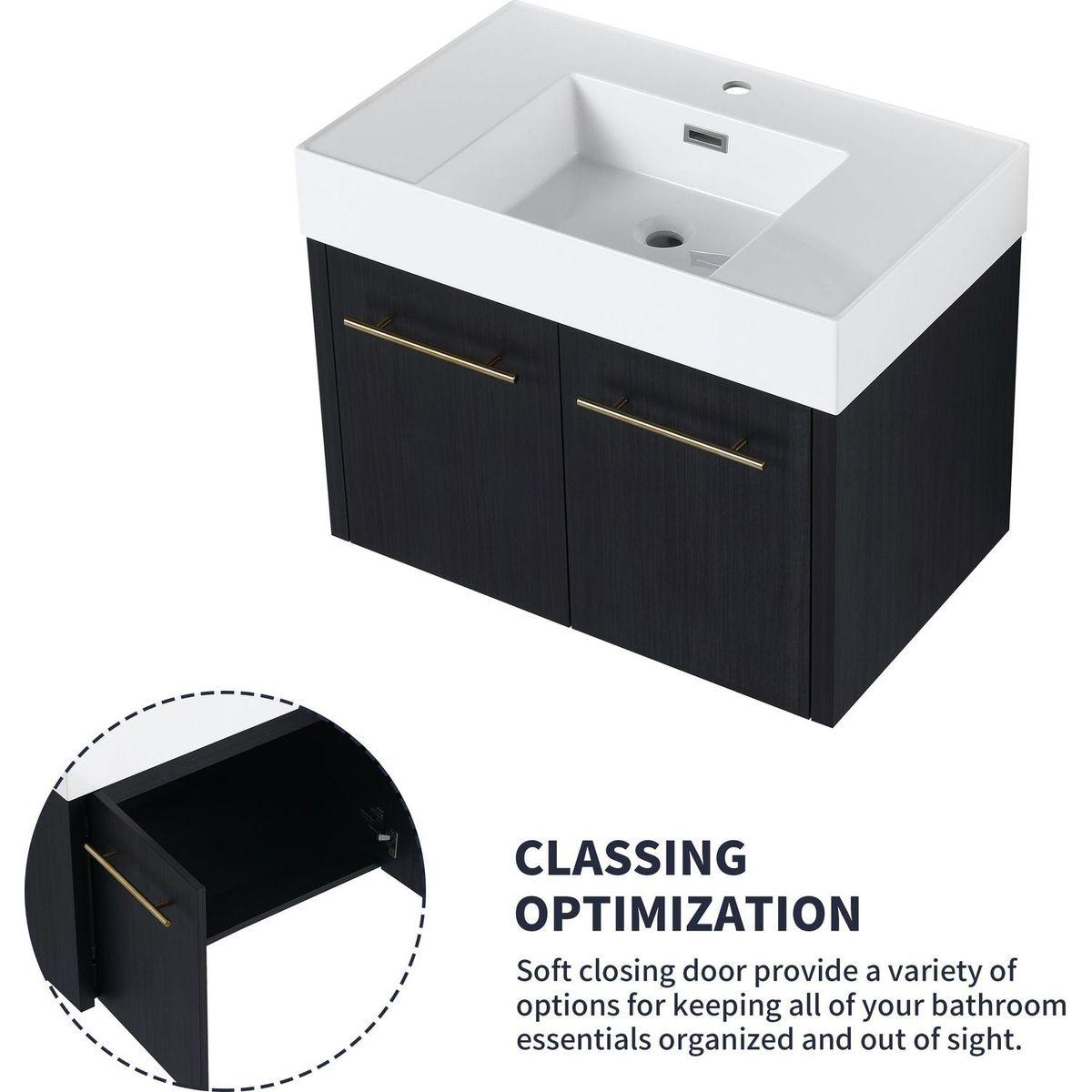 30 Inch Wall-Mounted Bathroom Vanity with Sink, Thick Edged Resin Basin, KD-Package