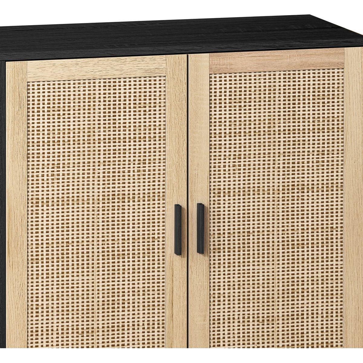 62.20"Elegant and Functional 4-Door Rattan Decorative Storage Cabinet,for Bedroom,Living Room,Office,Easy Assembly,Black