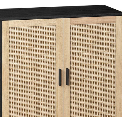 62.20"Elegant and Functional 4-Door Rattan Decorative Storage Cabinet,for Bedroom,Living Room,Office,Easy Assembly,Black