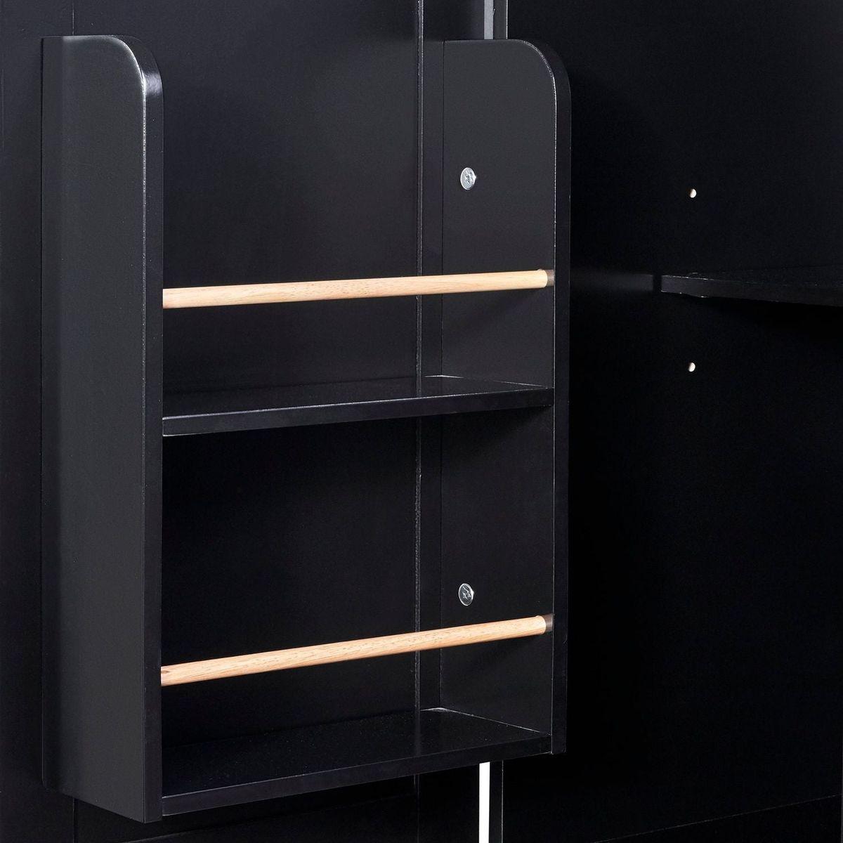 Rolling Kitchen Island with Storage, Kitchen Cart with Rubber Wood Top, 3 Drawer, 2 Slide-Out Shelf and Internal Storage Rack, Kitchen Island on Wheels with Spice Rack & Tower Rack, Black