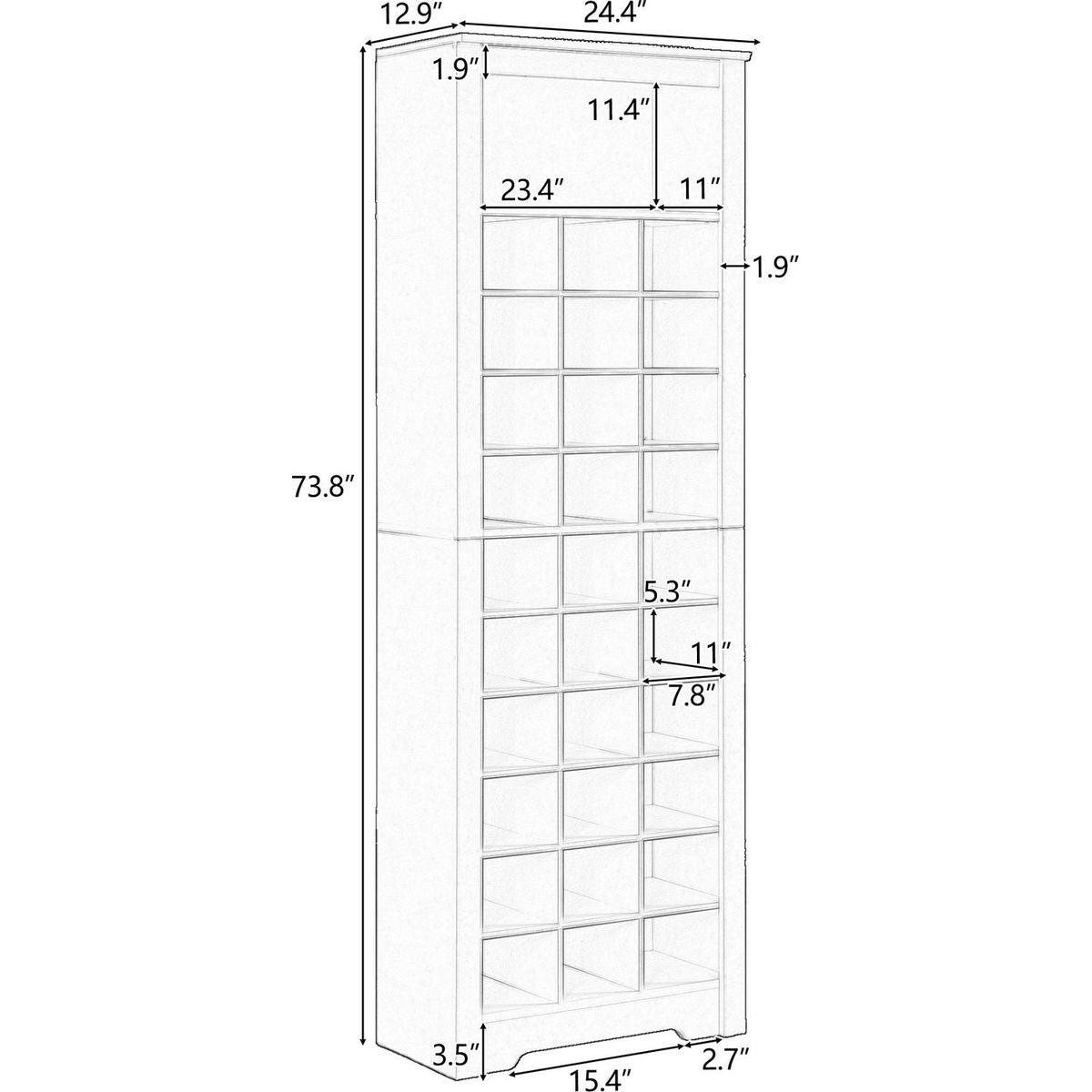 Stylish Design 30 Shoe Cubby Console, Contemporary Shoe Cabinet with Multiple Storage Capacity, Free Standing Tall Cabinet with Versatile Use for Hallway, Bedroom, Rustic Brown