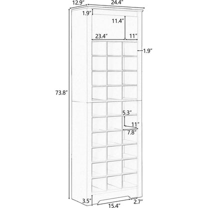 Stylish Design 30 Shoe Cubby Console, Contemporary Shoe Cabinet with Multiple Storage Capacity, Free Standing Tall Cabinet with Versatile Use for Hallway, Bedroom, Rustic Brown