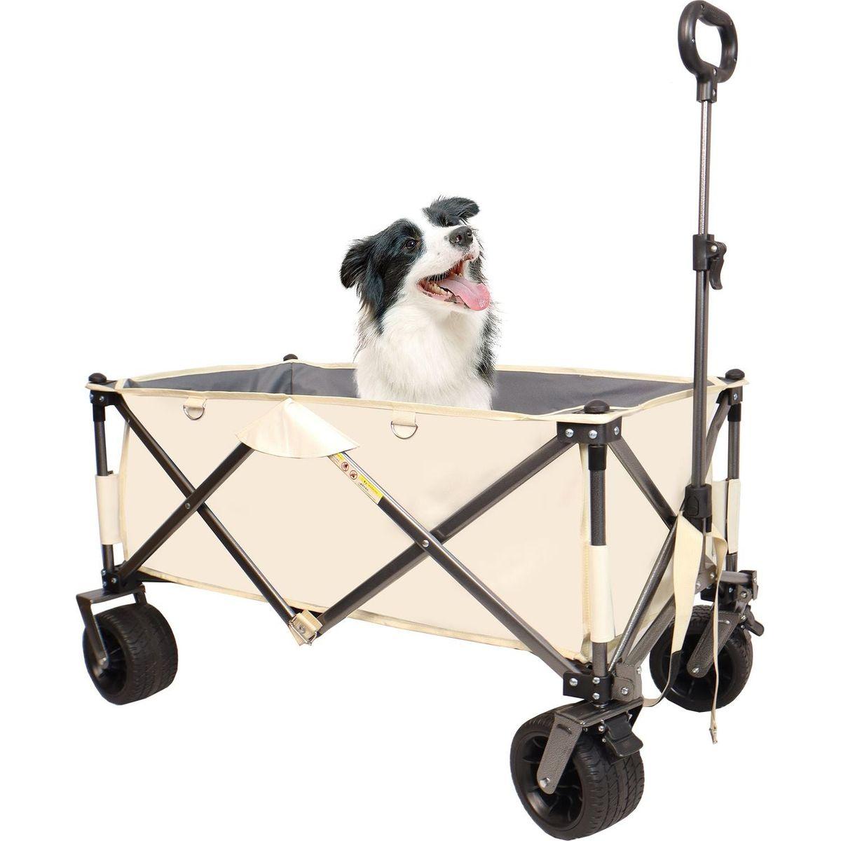 Folding Wagon, Heavy Duty Utility Beach Wagon Cart for Sand with Big Wheels, Adjustable Handle&Drink Holders for Shopping, Camping,Garden and Outdoor