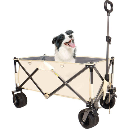 Folding Wagon, Heavy Duty Utility Beach Wagon Cart for Sand with Big Wheels, Adjustable Handle&Drink Holders for Shopping, Camping,Garden and Outdoor