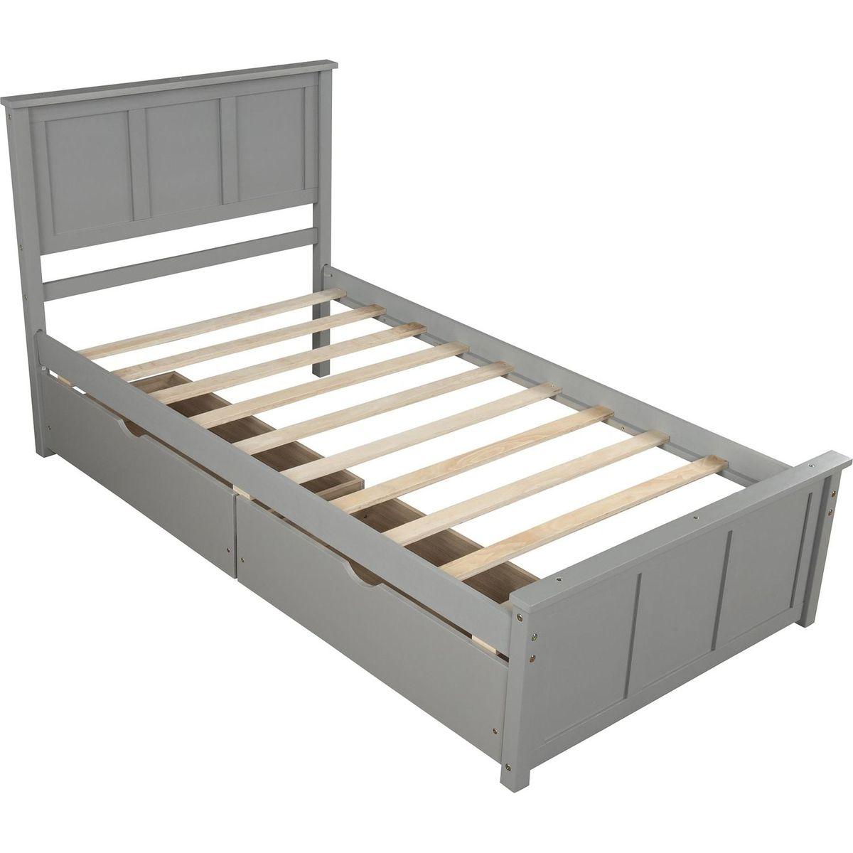 Platform Storage Bed, 2 drawers with wheels, Twin Size Frame, Gray