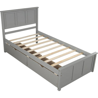 Platform Storage Bed, 2 drawers with wheels, Twin Size Frame, Gray