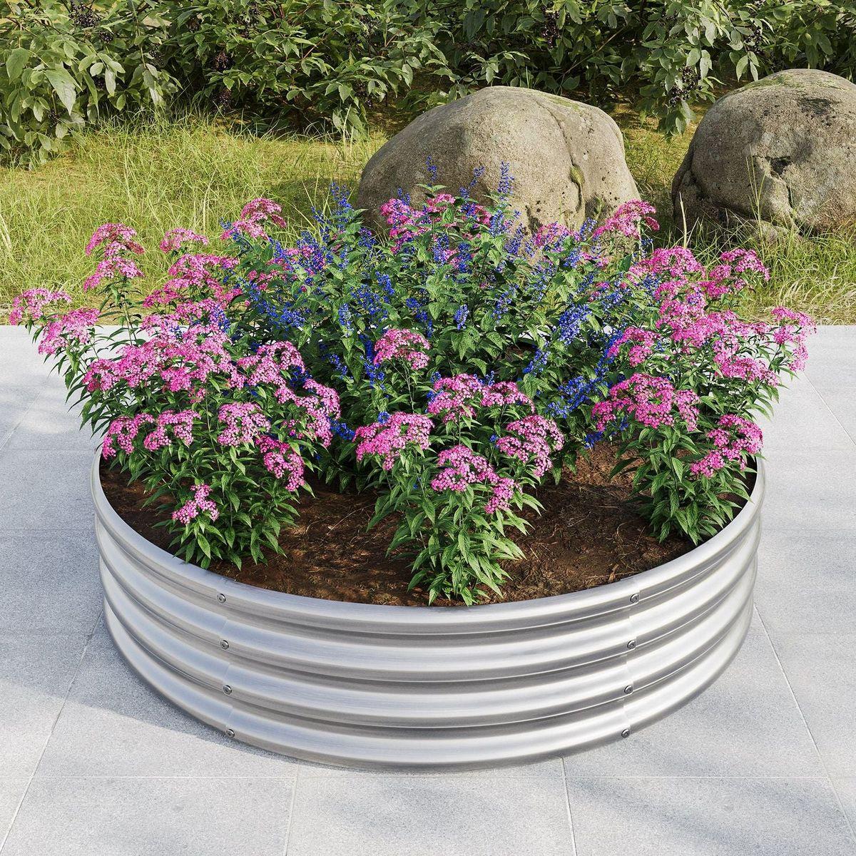 47.24x11.4" Tall Round Raised Garedn Bed,Metal Raised Beds for Vegetables, Outdoor Garden Raised Planter Box, Backyard Patio Planter Raised Beds for Flowers, Herbs, Fruits Silver