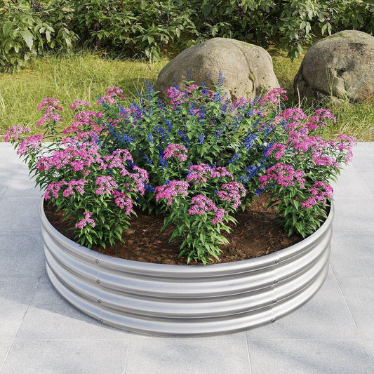 47.24x11.4" Tall Round Raised Garedn Bed,Metal Raised Beds for Vegetables, Outdoor Garden Raised Planter Box, Backyard Patio Planter Raised Beds for Flowers, Herbs, Fruits Silver