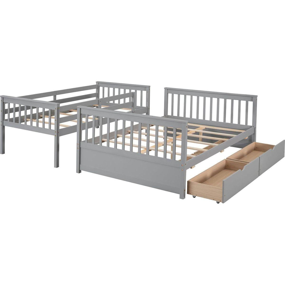 Twin-Over-Full Bunk Bed with Ladders and Two Storage Drawers(Gray){o